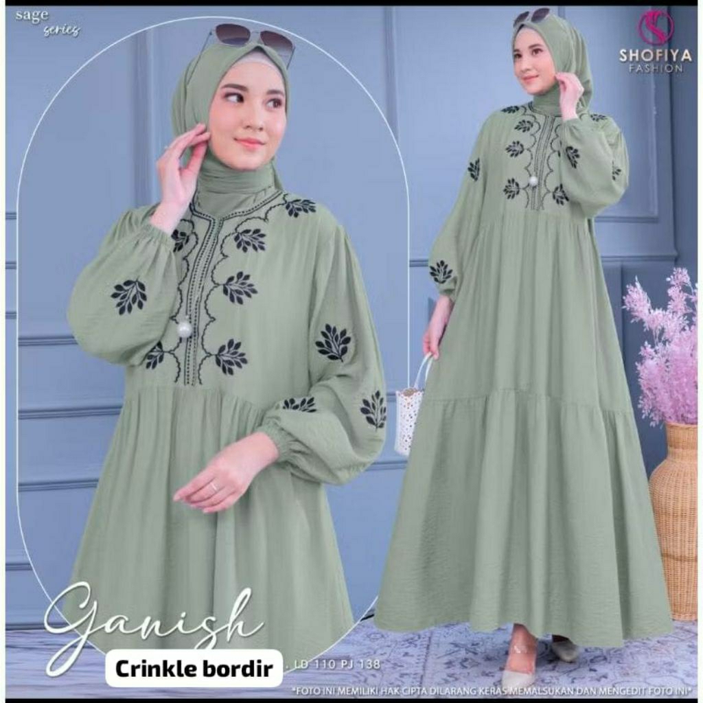 Gamis Ganish Bordir Crinkle Airflow