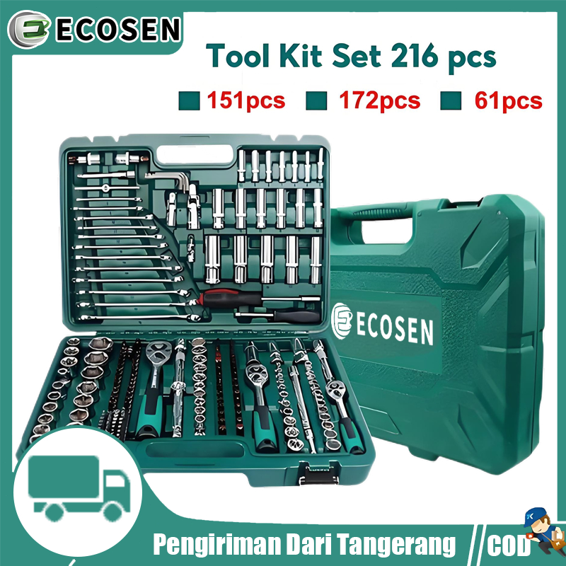 Tool kit Set Kunci Shock 216Pcs Drive Socket 1/2 Inch Socket Wrench Set Chrome Vanadium Kunci Pas
