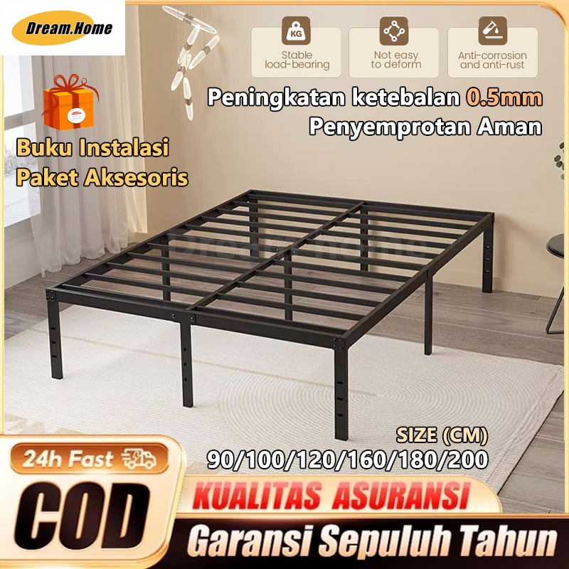 Tempat Tidur Besi 100/120/160/180cm Dipan Besi Ranjang Besi Tempat Tidur Dipan Divan Besi