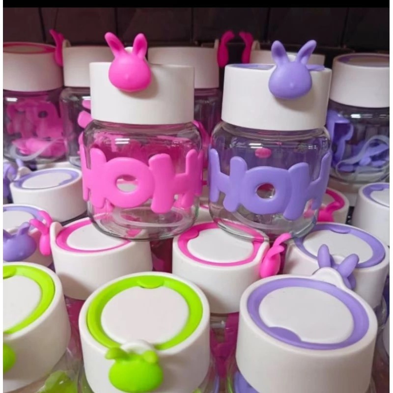 BOTOL MINUM KACA MINI HOHO/BOTOL MINUM KACA/BOTOL MINUM ANAK/BOTOL MINUM ESTETIK/BOTOL MINUM LUCU