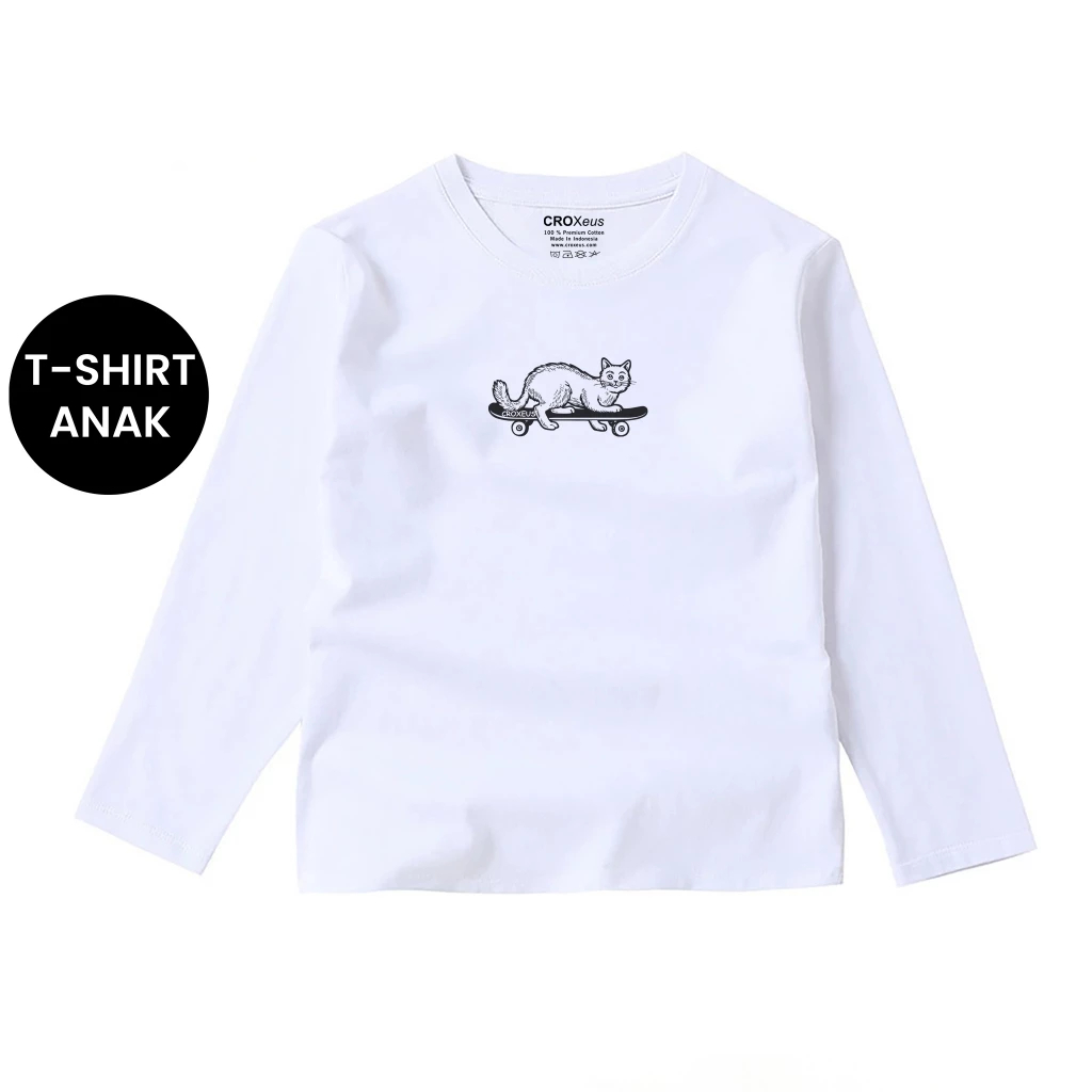 Kaos Anak Lengan Panjang Perempuan dan Laki-laki Warna Putih Cat