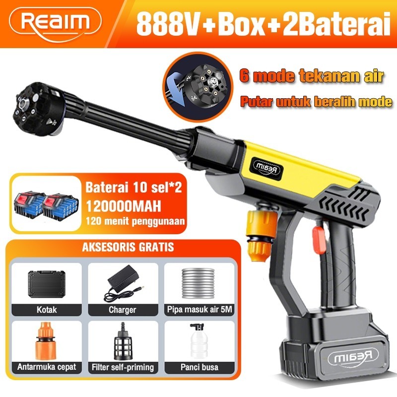 Reaim 888V 6in1 Nosel Mesin Cuci Steam Mobil dan Motor Baterai Jet Cleaner Alat steam cuci motor &