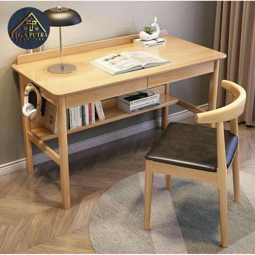 meja belajar set meja komputer meja kerja solid teak wood
