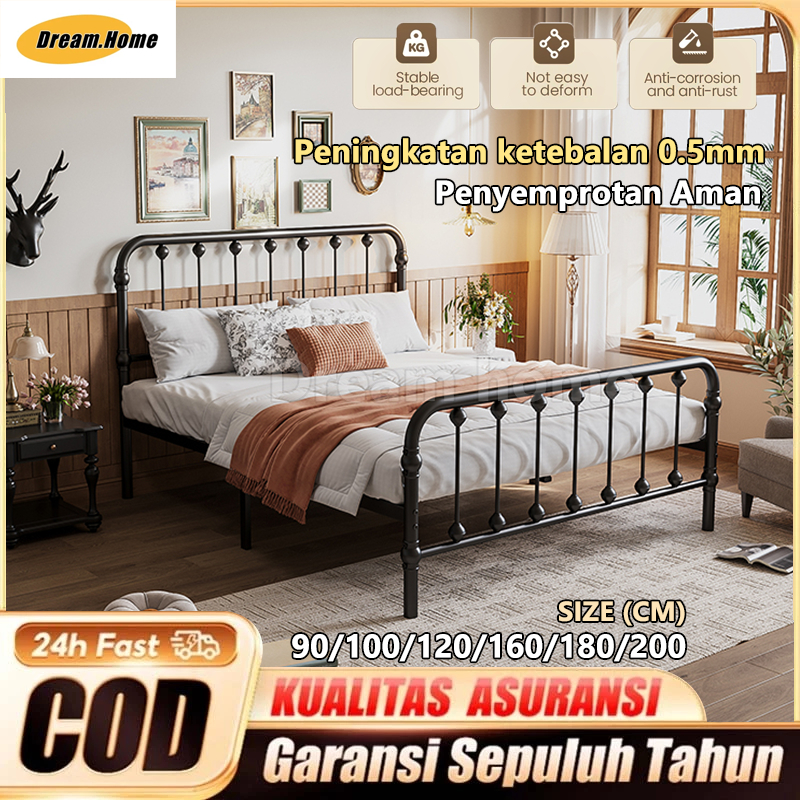 Tempat Tidur Besi 100/120/160/180cm Dipan Besi Ranjang Besi Tempat Tidur Dipan Divan Besi
