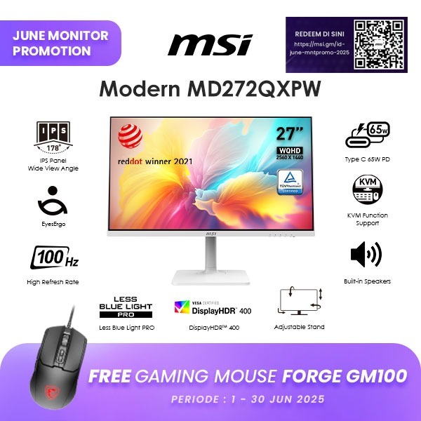 JEAN_ Monitor MSI LED IPS Modern MD272QXPW - WQHD 27" Inch