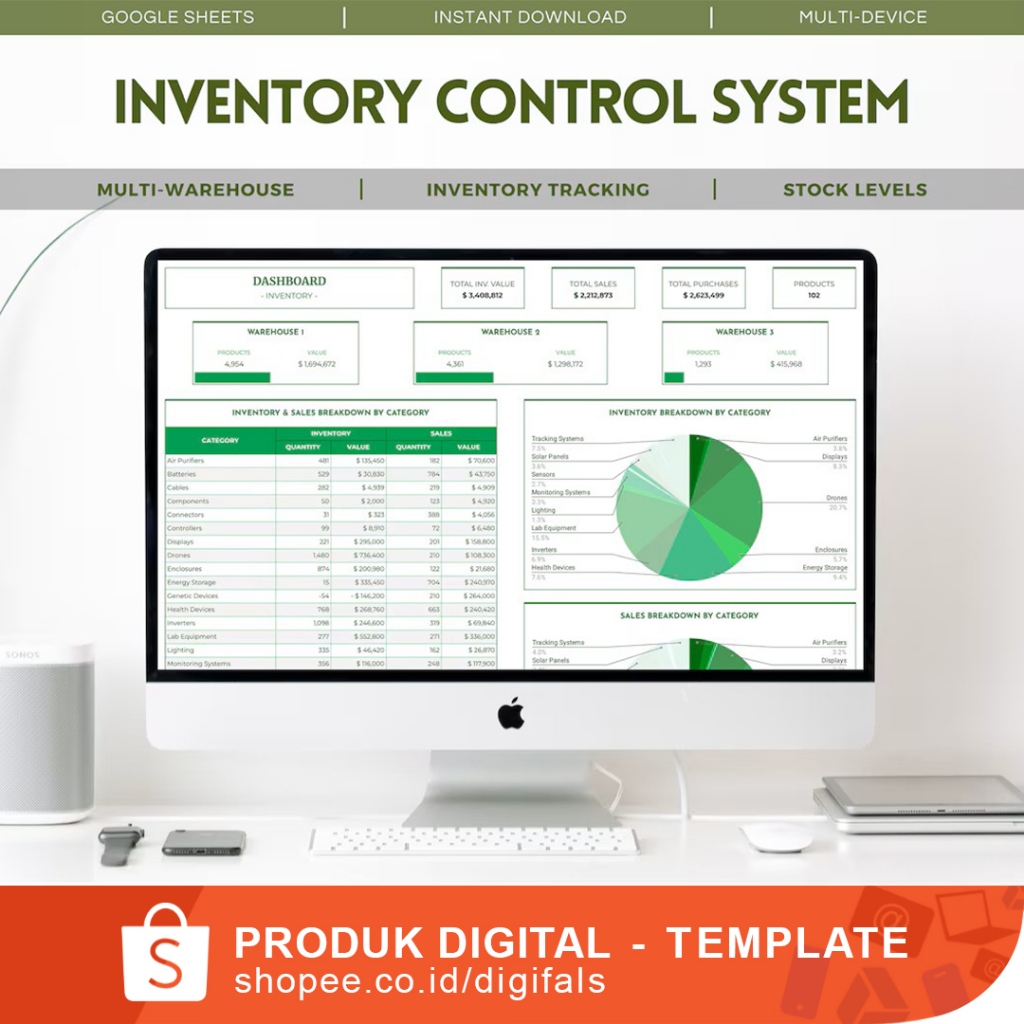 All-in-One Inventory Control System - Multi Warehouse - Comprehensive GoogIe Sheets Template for Inv