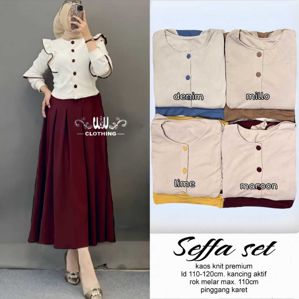 Baju Setelan Rok Seffa One Set Kaos Knit Polos  Ld 120 110