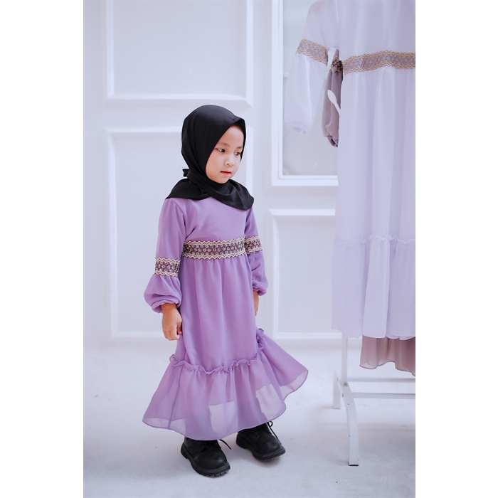 Gamis Naura Syar'i Baju Anak Perempuan / Gamis Ceruty Babydoll Mix Hyget / Gamis Tanggung Renda/ Baj