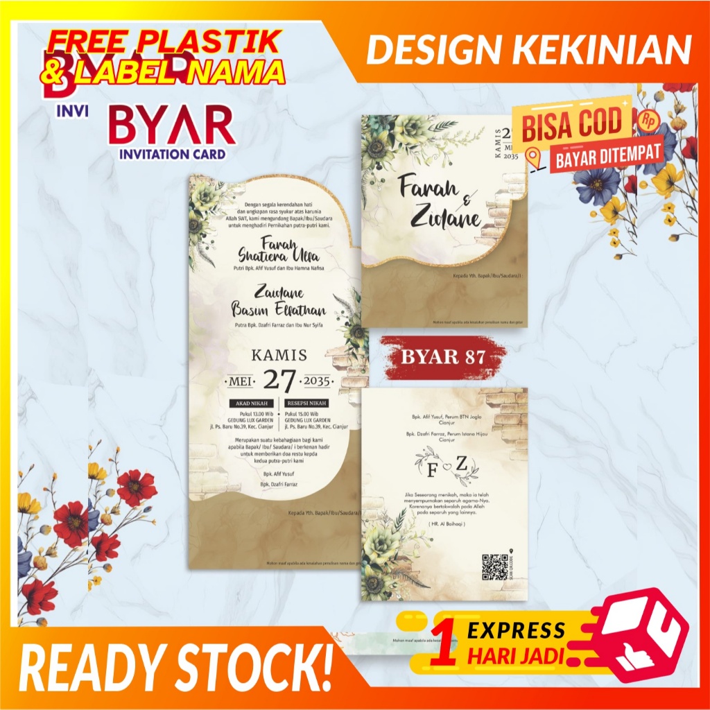 Undangan Pernikahan Byar 87 Elegan dan Berkualitas dengan Harga Murah Express Sehari jadi Zulfa Prin