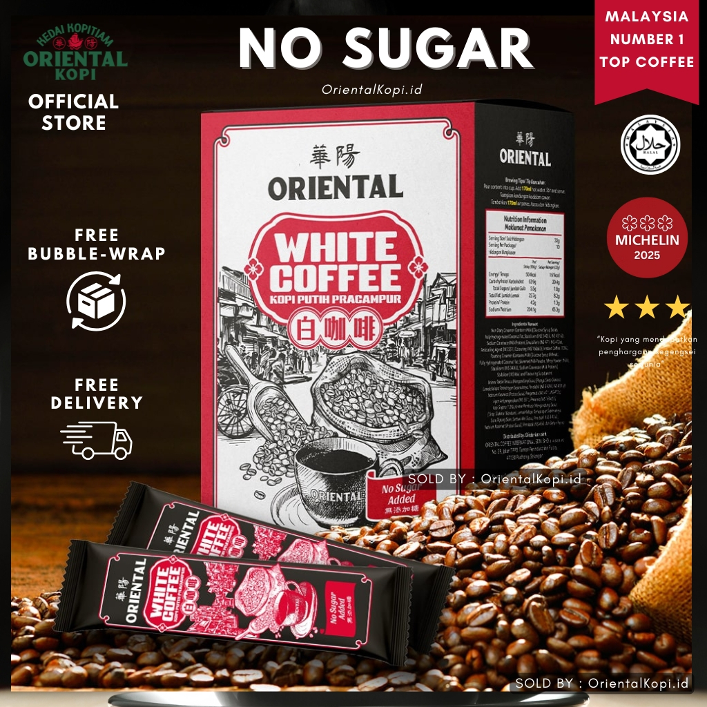 

ORIENTAL KOPI MALAYSIA ORIENTAL KOPI / ORIENTAL WHITE COFFEE NO SUGAR ( 32g x 10 Sachets )