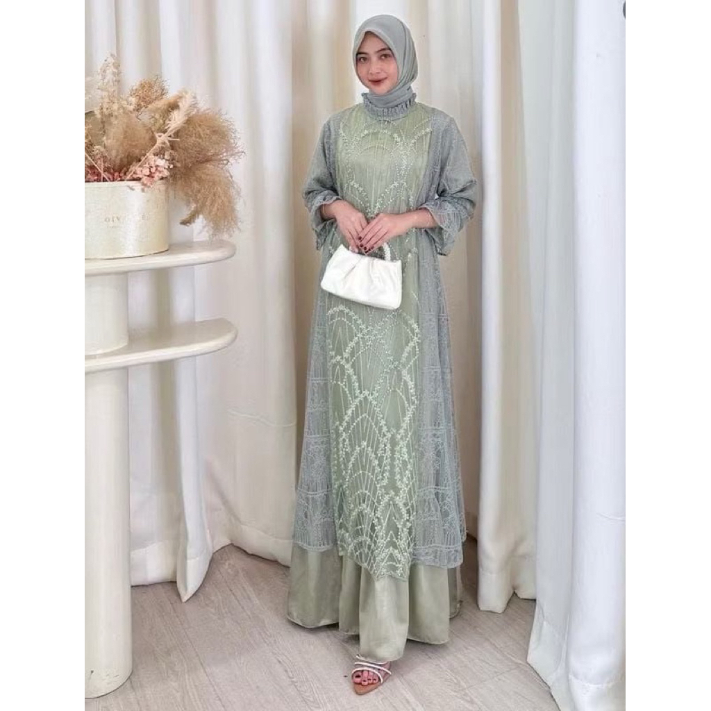 Baju Brokat Kekinian Premium Gamis Muslim Full Brokat Import Dress Remaja Kondangan Full brokat Mewa
