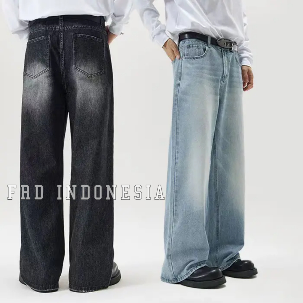 Celana Baggy Jeans Pria Wisker Wide Leg Korean Style Highwaist Gombrong Skena Kuloat Jeans Pria Baha