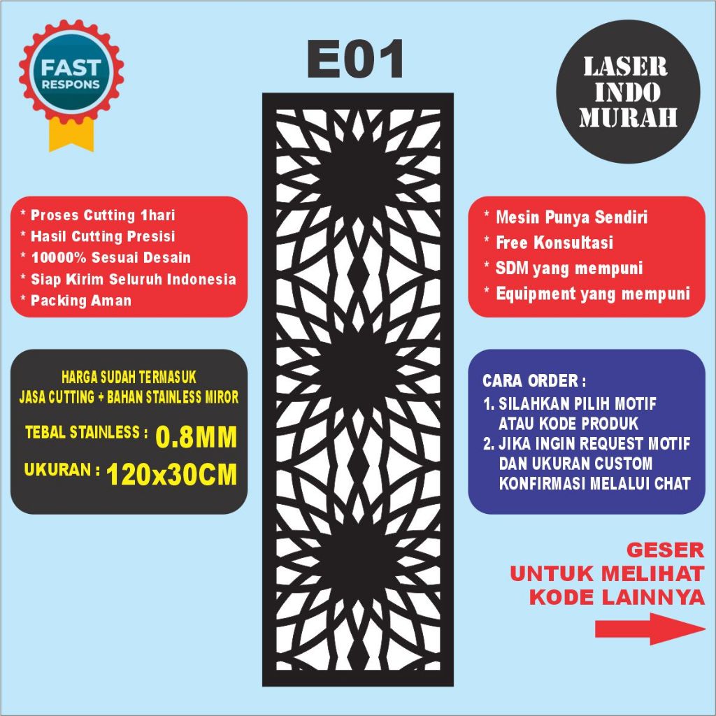 Laser Cutting Stainless 0.8mm | Pagar Plat Laser Cutting | Ornamen Pagar Laser Cutting