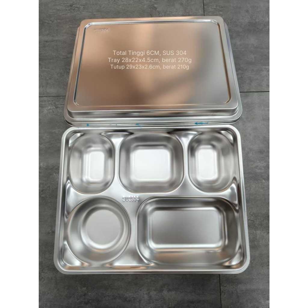 Food tray Stainless Steel Sus 304 5 sekat 6 cm, Ompreng Tempat Makan Stainless Program MBG