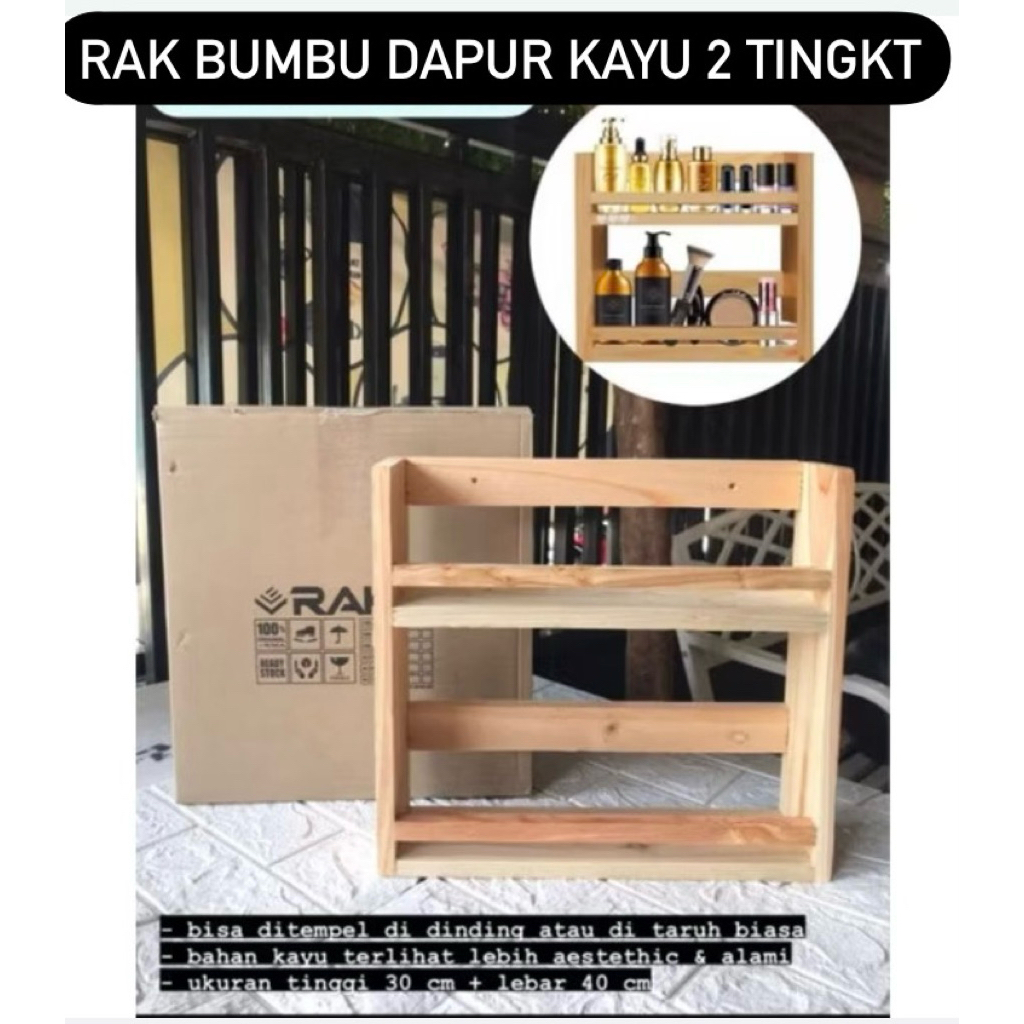 RAK KAYU SERBAGUNA, RAK BUMBU DAPUR KAYU 2 TINGKAT SERBAGUNA