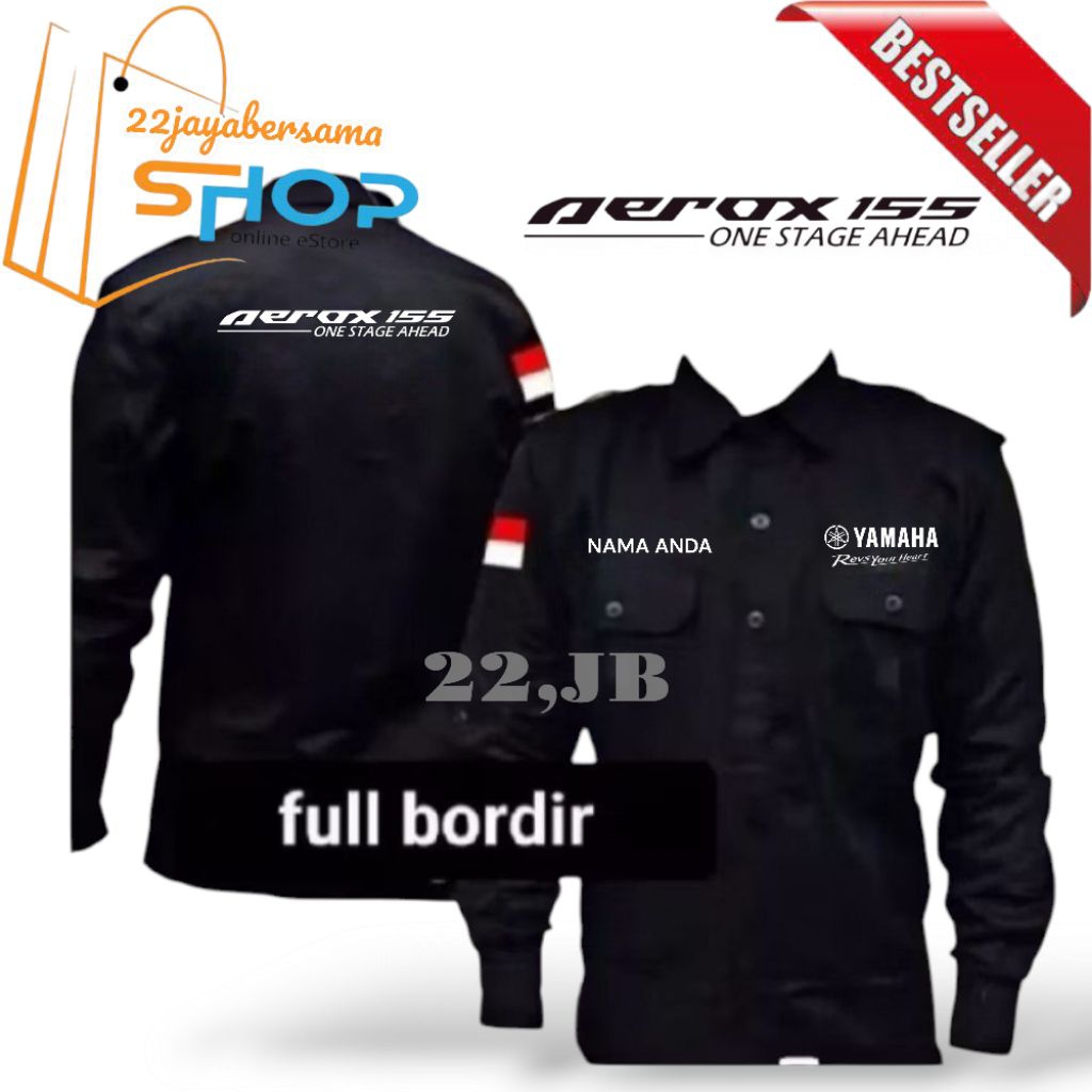 Kemeja AEROX 155 • Baju Yamaha Aerox • Seragam AEROK bordir lengan panjang