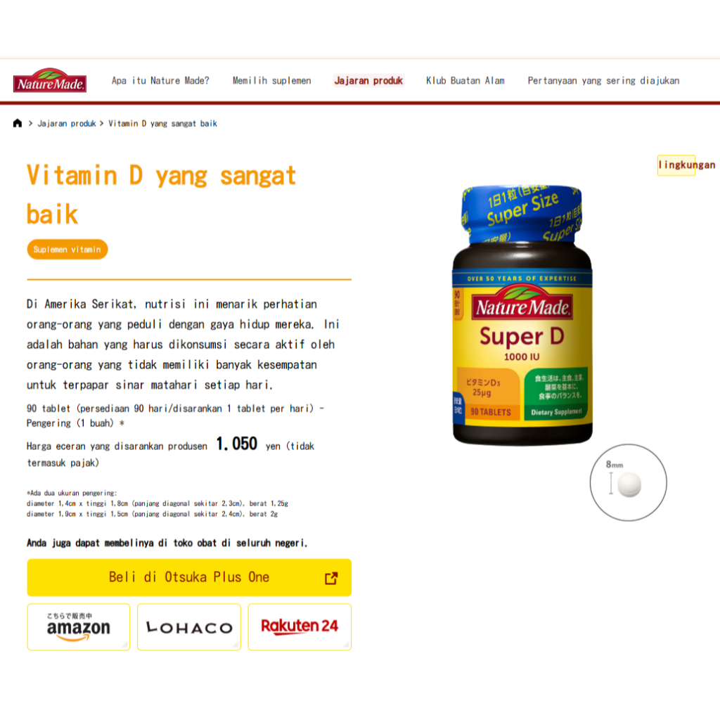 Japan.wellness - Suplemen Nature Made Super D 1000iu Vitamin D3 Jepang (90 Hari)