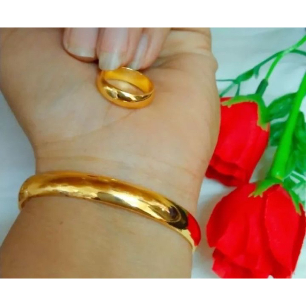 Gelang Bangkok Polos Bonus Cincin warna Emas medan Tidak mudah Luntur Murah Dan Mewah
