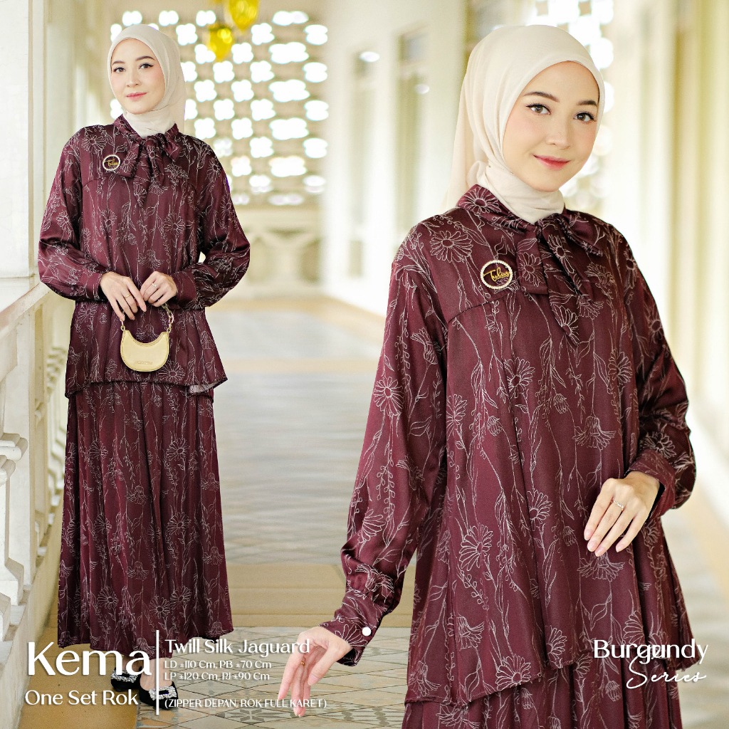 Setulus Signature Kema Set Rok Wanita Muslim Twill Silk Jacquard Motif Bunga One Set Setelan Rok Wan