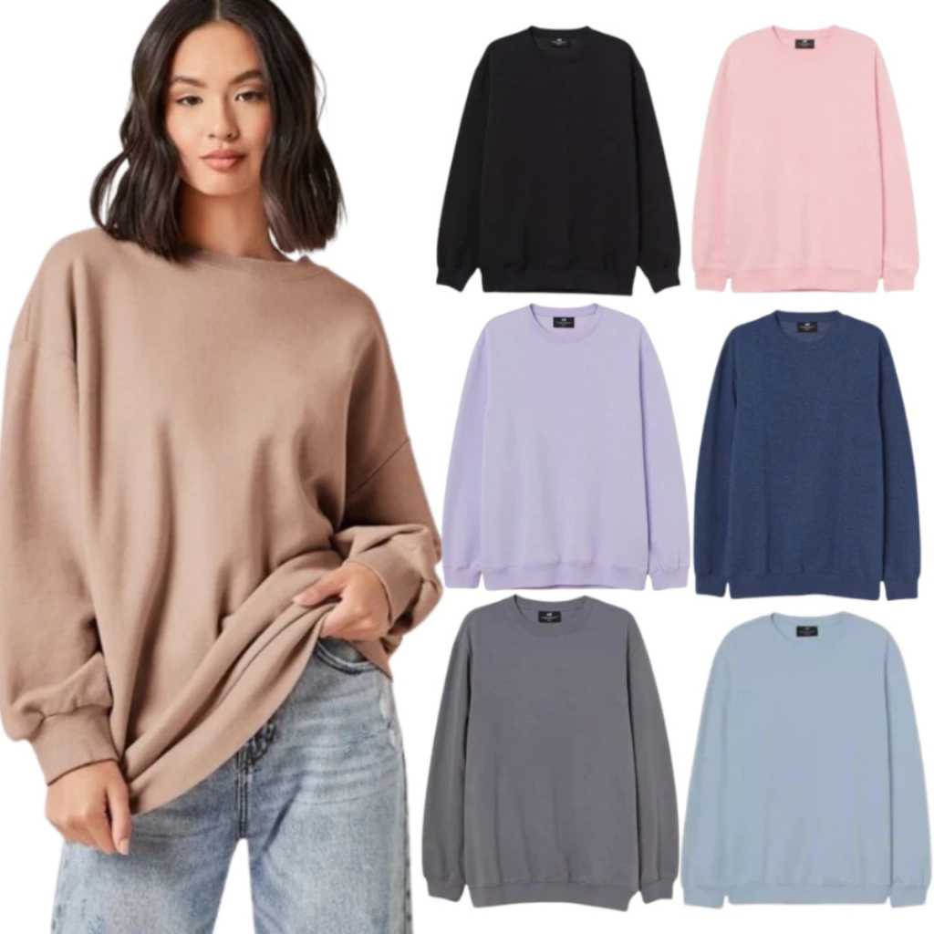 SWEATER CREWNECK POLOS UNISEX / SWEATER POLOS CREWNECK BASIC PRIA WANITA BASIC SWEATSHIRT UNISEX