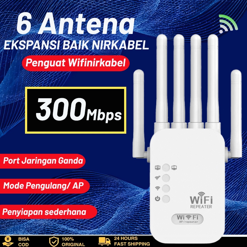 Pengulang Ekstensi Sinyal WIFI 6 Antena Penguat Sinyal WiFi Repeater Wireless 300Mbps WiFi Extender 