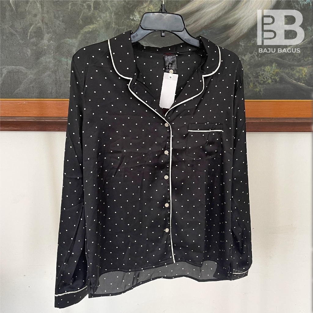 Piama Baju Tidur Pakaian Wanita Warna Hitam Motif Polkadot H& M Baju Bagus