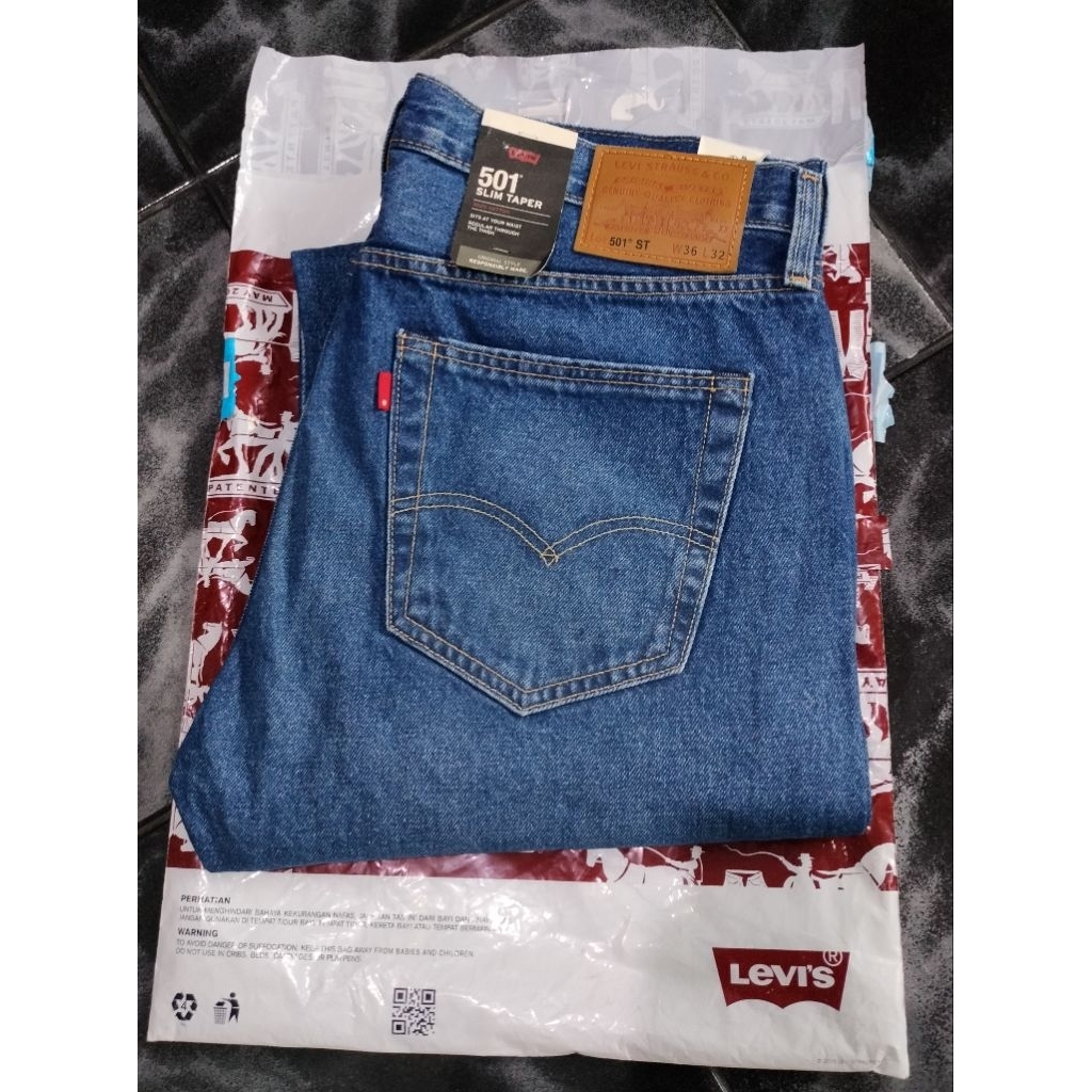 Celana Jeans 501 ST Slim Taper Original Non Stretch Size 36 / Denim Blank Tab / Tab Error