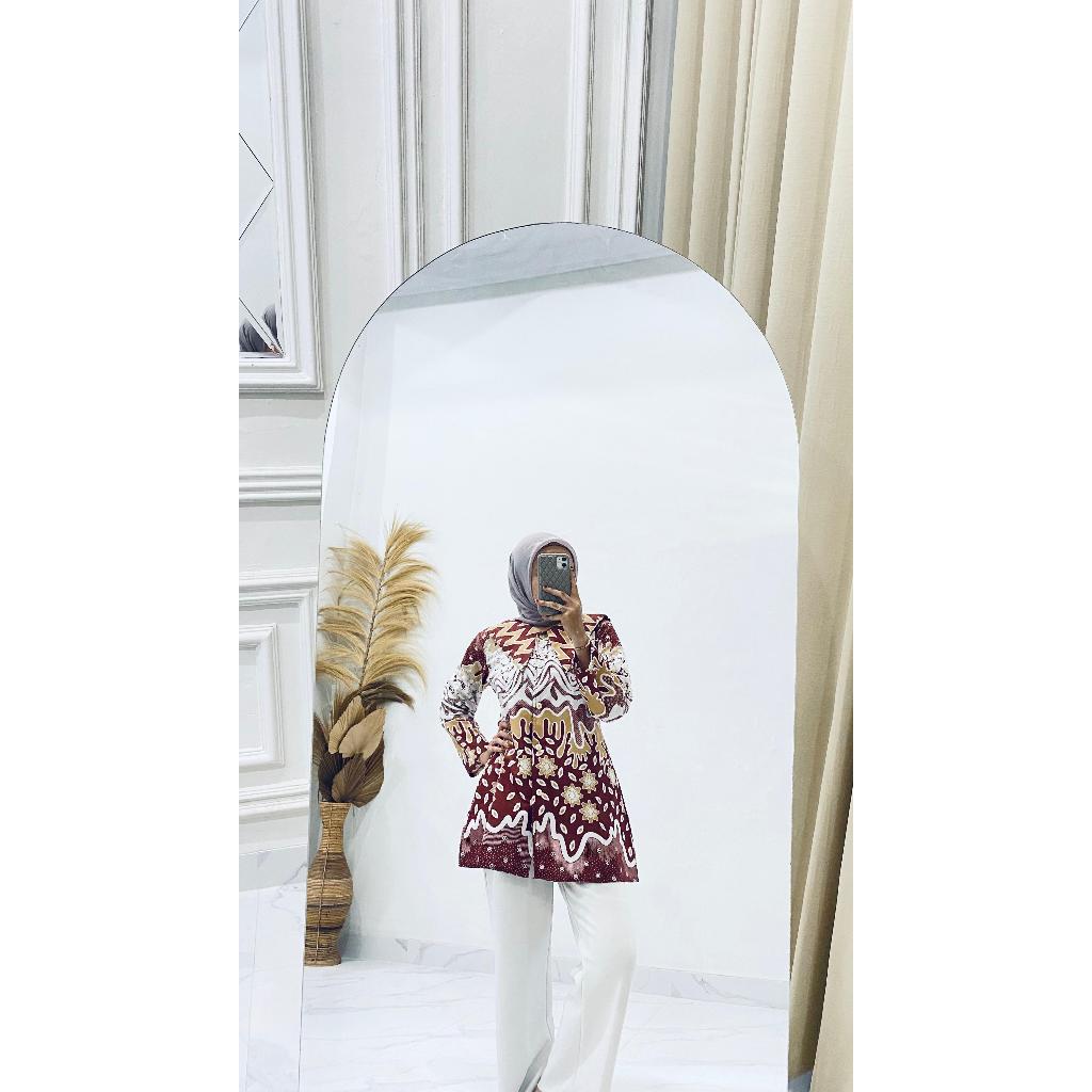 Baju Batik Wanita Modern Atasan Blouse Batik Kerja Kantor Wanita Model Terbaru 2025