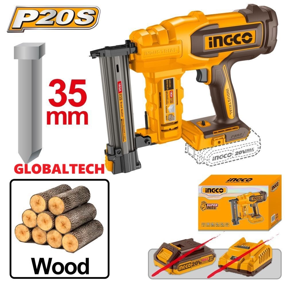 INGCO CBNLI2005 MESIN PAKU TEMBAK BATERAI HEKTER TEMBAK BRAD NAILER 20V