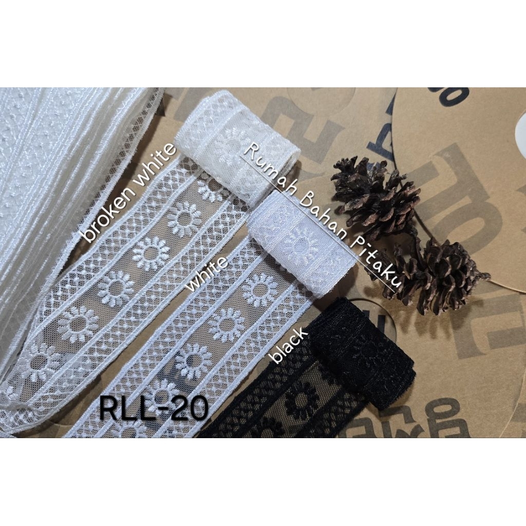 HARGA per-YARD (=90CM), RENDA TILE LEBAR 5,3 CM, RENDA TULLE, RENDA BORDIR (RLL-20)