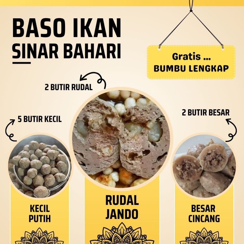 

Bakso Ikan Mix Rudal Jando + Besar Isi Cincang + Bakso Kecil Putih + Bumbu Lengkap | Sinar Bahari