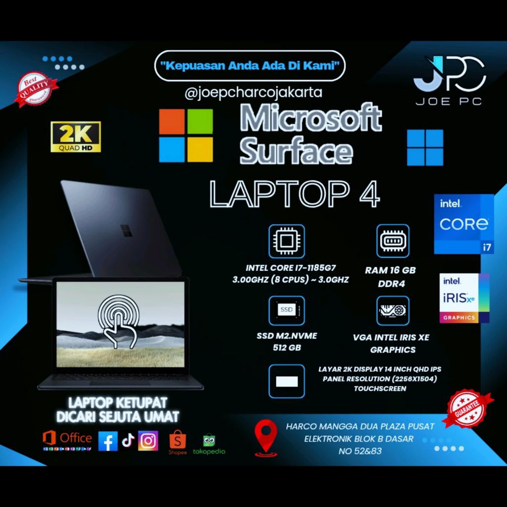 Laptop Ultra Slim Microsoft Surface Laptop 4 Intel Core i7 Gen 11th (1185G7) RAM 16GB SSD 512GB Laya