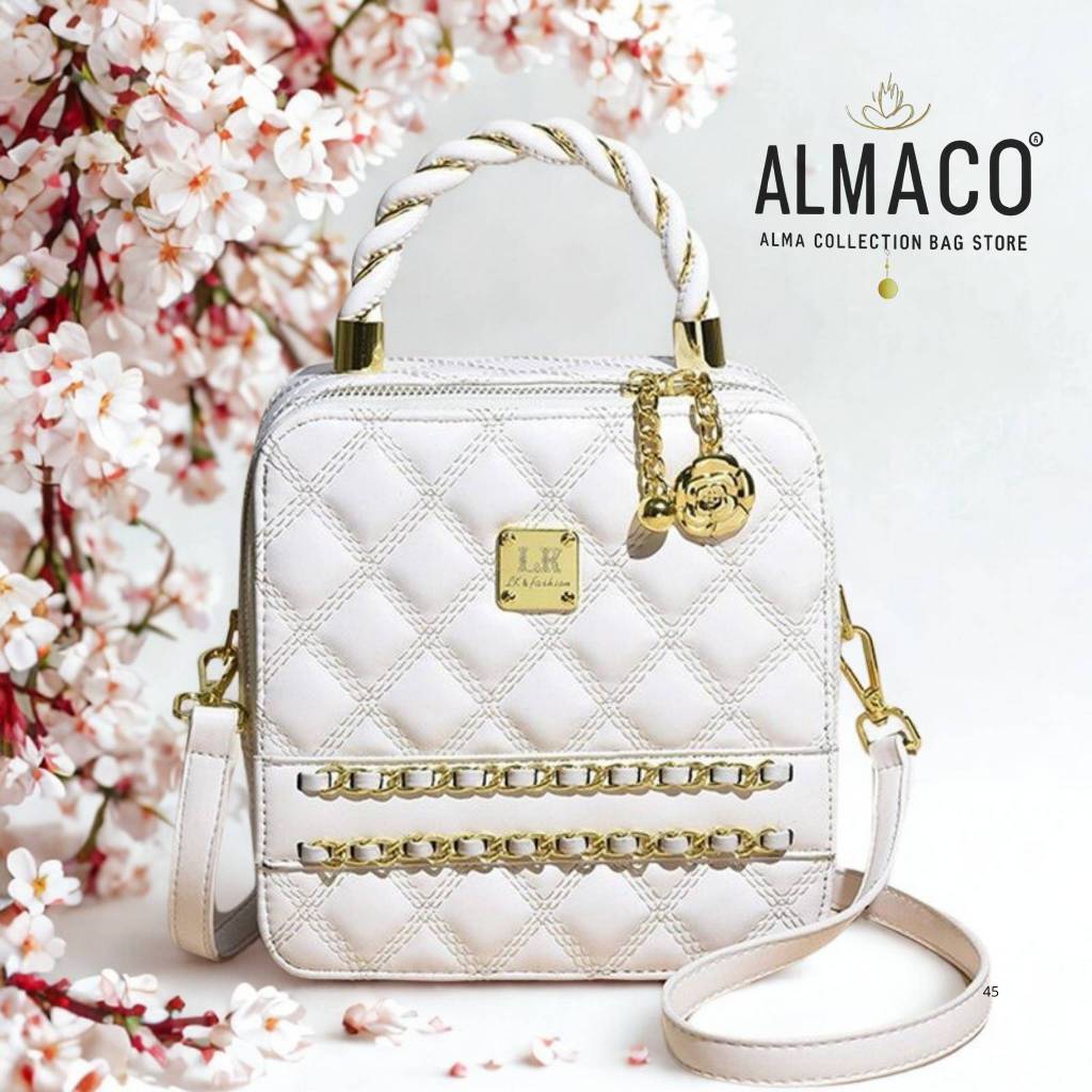 Tas Selempang Box Wanita ALMACO 729 LK Series Import Mewah Quilted Rantai Gold Korean Style 2025