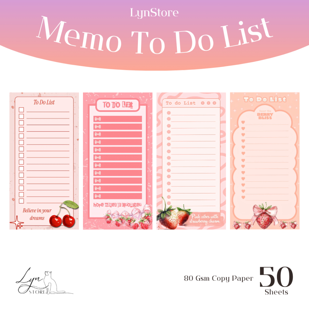 

(LS_M0013) To Do List Memo Pad Cherry & Strawberry Collection (Isi 50 Lembar Hvs 80 Gsm) Memopad Lucu / To Do List / Memo note / Kertas Memo to do list / Memo Lucu / Buku to do list /Buku catatan Memo