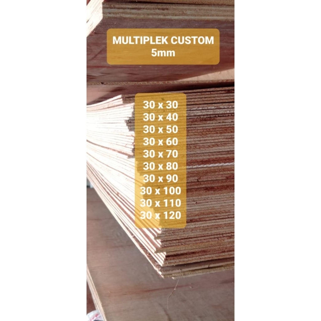 Triplek custom Meranti Campur 5mm plywood multiplek halus lebar per 30cm