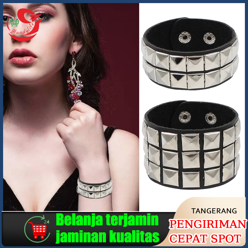 Gelang Pop Punk Bracelet Retro Aksesoris/Punk Spike Pyramid
