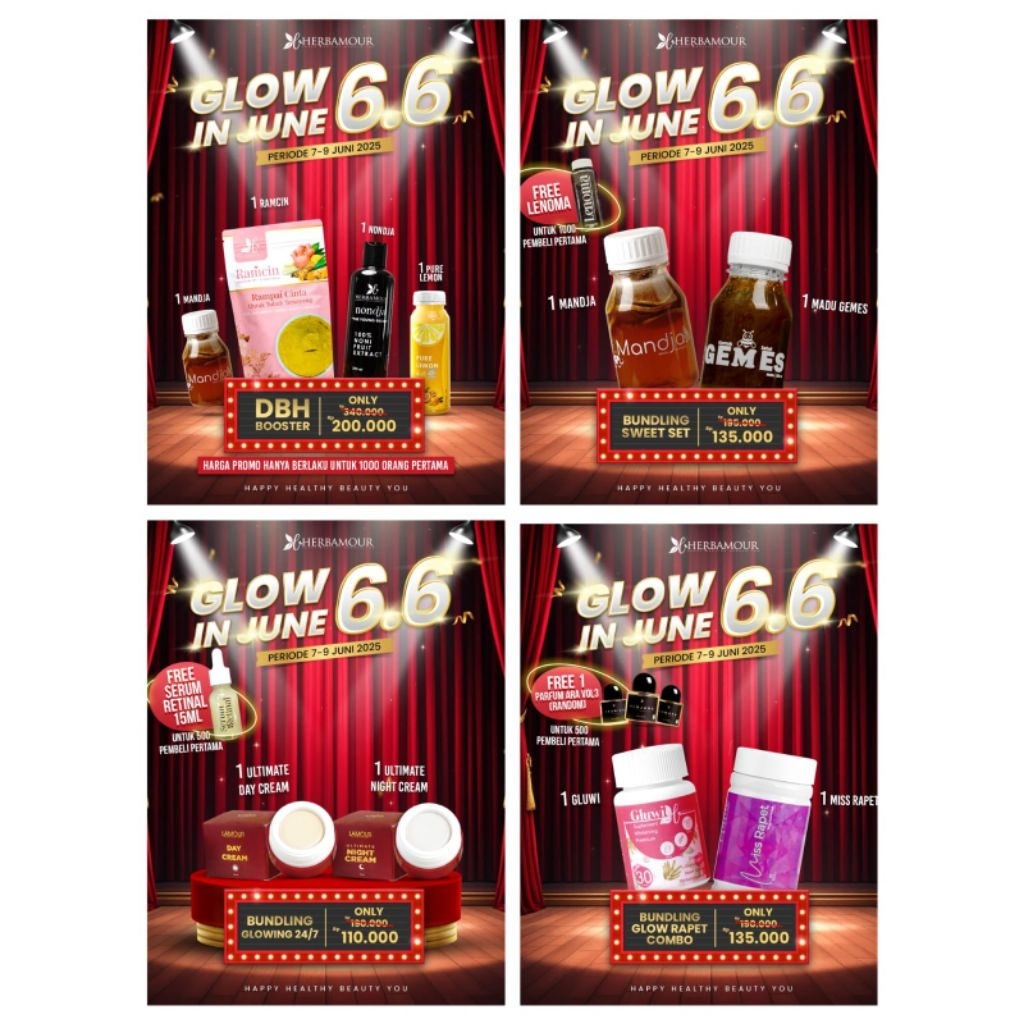 

PROMO GLOW IN JUNE 6.6 JUNI HERBAMOUR DBH BUNDLING HERBALOV - MINUMAN KESEHATAN HERBAL RAMCIN MADU MANDJA PURE LEMON - PROMIL KESEHATAN - DIET BAHAGIA HERBALOV - -