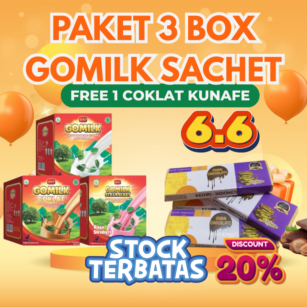 

PAKET 3 BOX GOMILK SACHET ISI 120 SACHET FREE COKLAT DUBAI