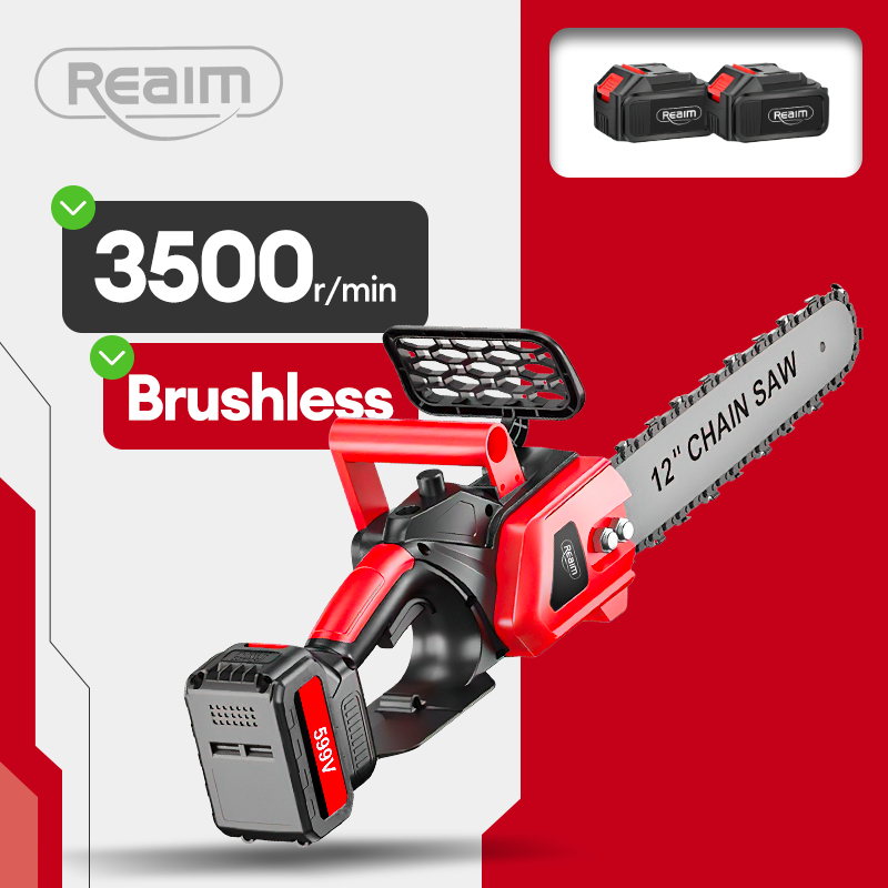 Reaim Chainsaw Gergaji 12 Inci Gergaji Mesin Listrik  Gergaji Brushless Mesin Cordless Baterai Gerga