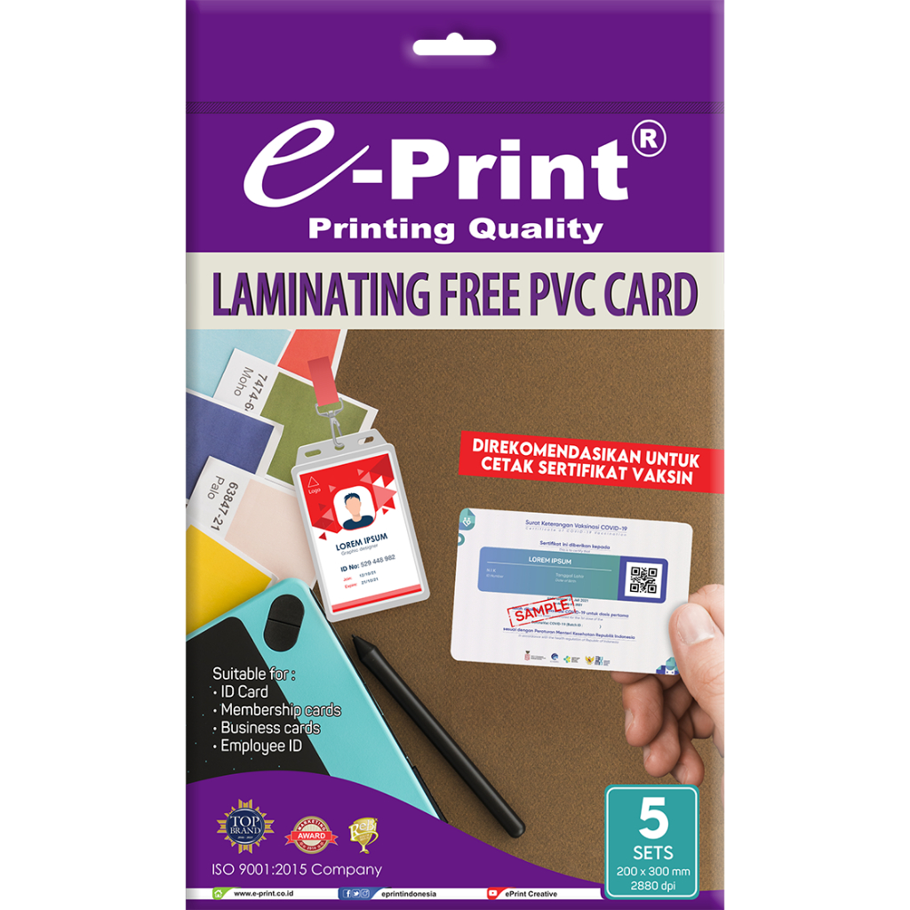 

e-Print Kertas Laminating Free PVC Card Ukuran 200mm X 300mm 5set
