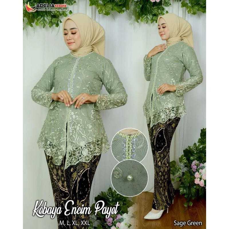 Setelan Kebaya Encim Payet Bahan Tile / Baju Kondangan Wanita Modern / Kebaya Encim Modern / Kebaya