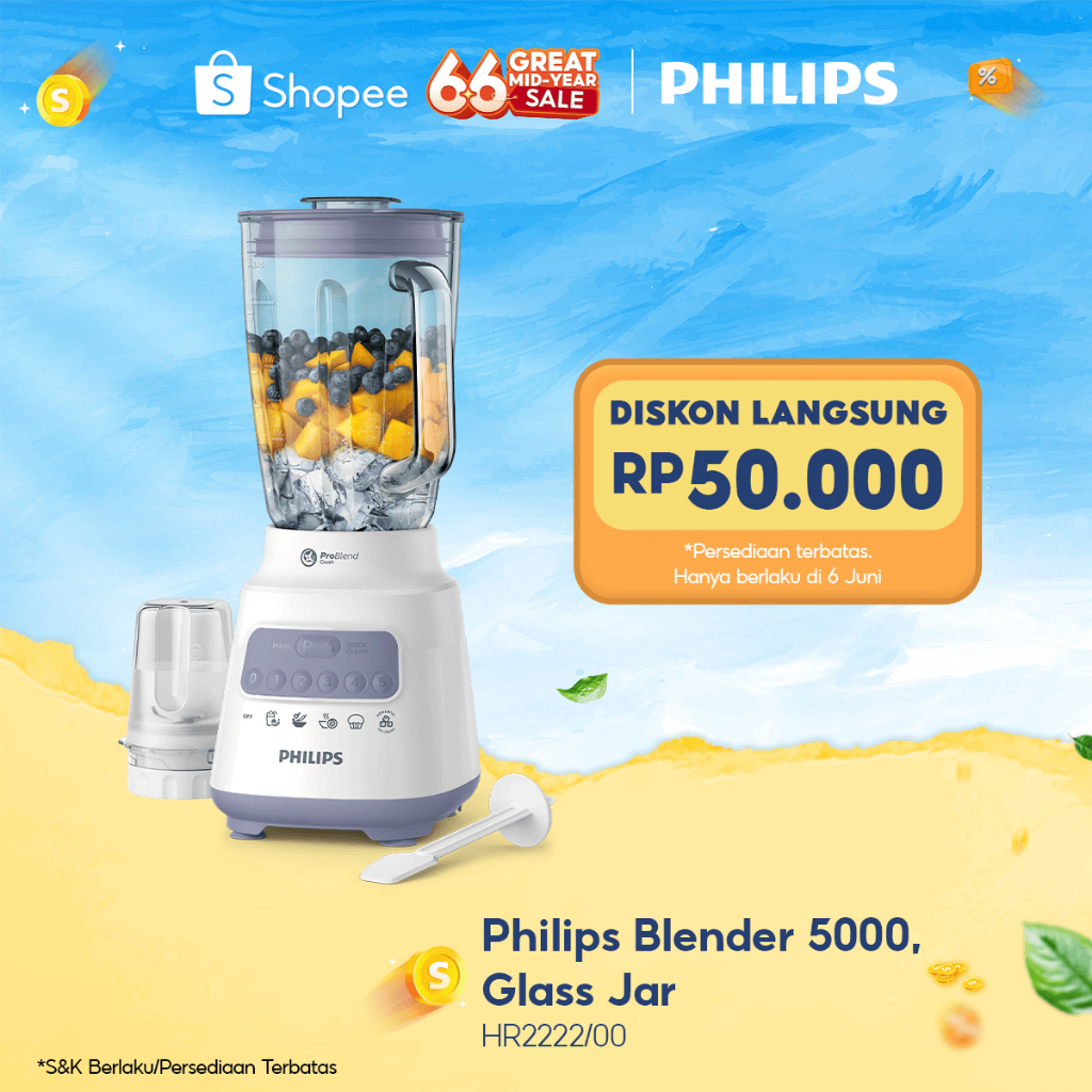 Blender Philips Kaca 2 liter - 5000 Series HR2222/00 - Blender jus - Blender bumbu philips - Dry Mil