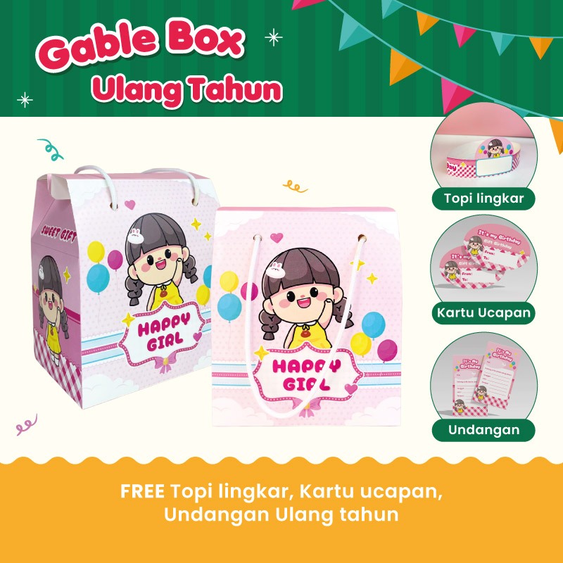 

Gable box ultah anak motif girl/bingkisan snack ultah anak/ Kotak Snack Box Ulang Tahun Anak/ paper bag goodie bag tas snack souvenir kado pesta ulang tahun anak/motif anak kekinian/paperbag ultah anak free gift