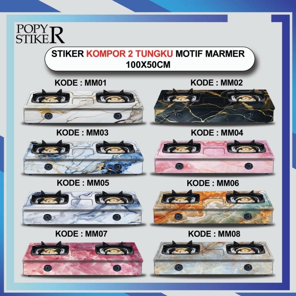 Stiker kompor 2tungku, kompor 1tungku, kompor 2tungku jumbo, Motif Marmer
