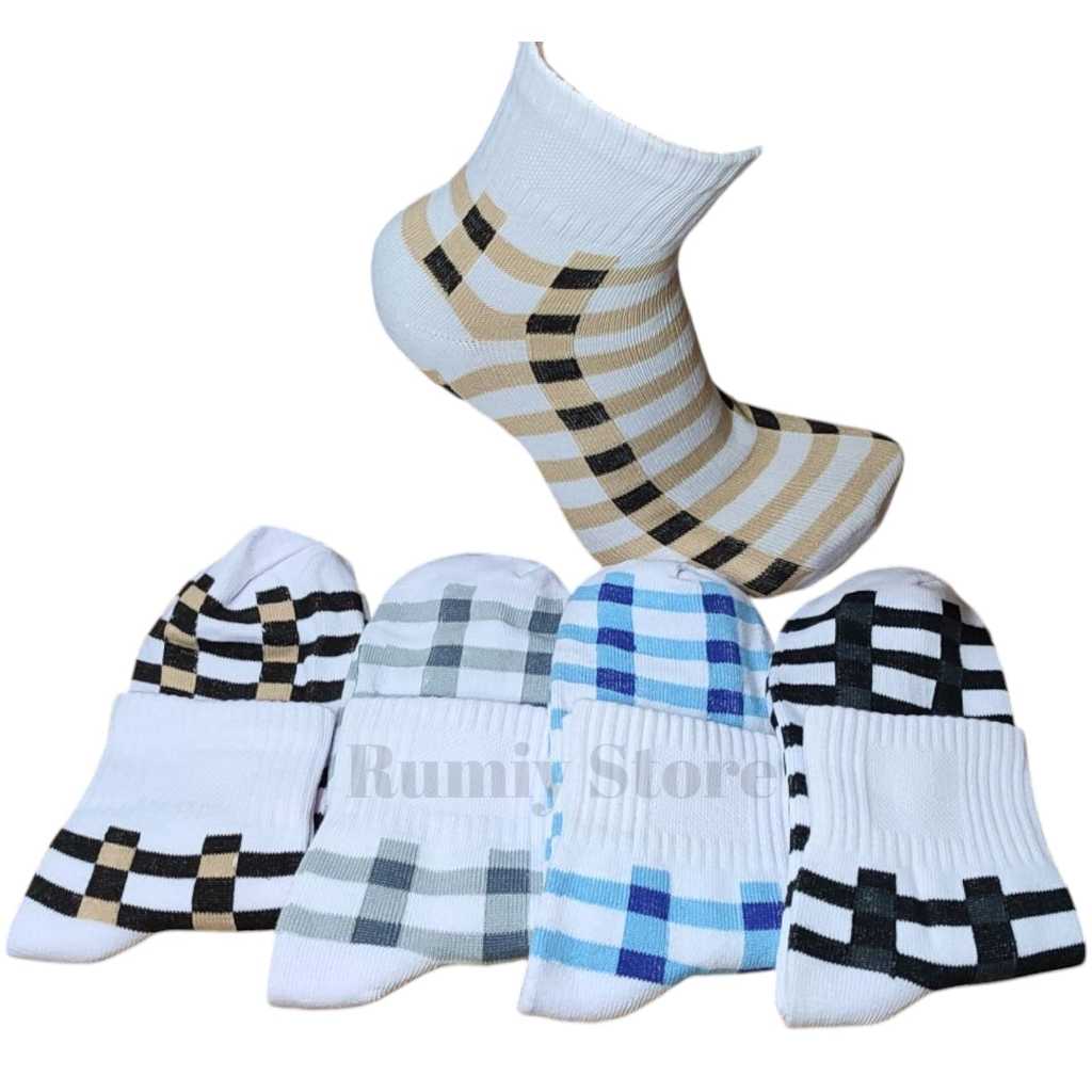 Kaos Kaki Olahraga Pendek Pria Motif Garis Bahan Tebal