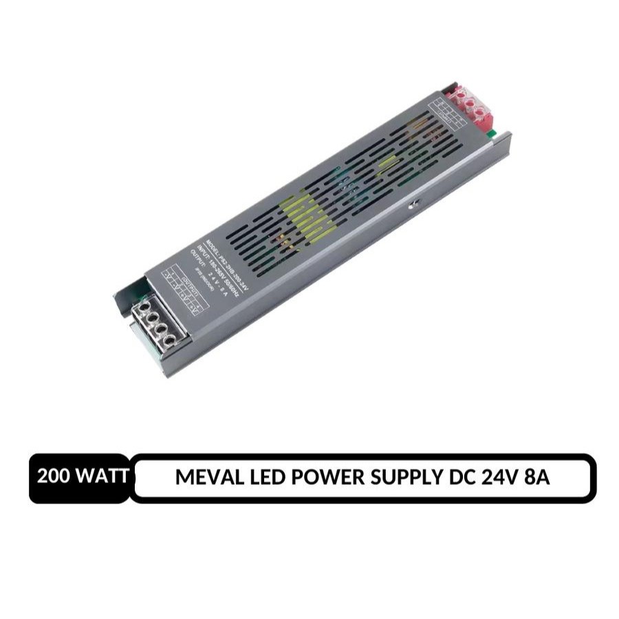 MEVAL Adaptor Power Supply SLIM LED Strip 8 AMPERE 200 WATT 24 VOLT