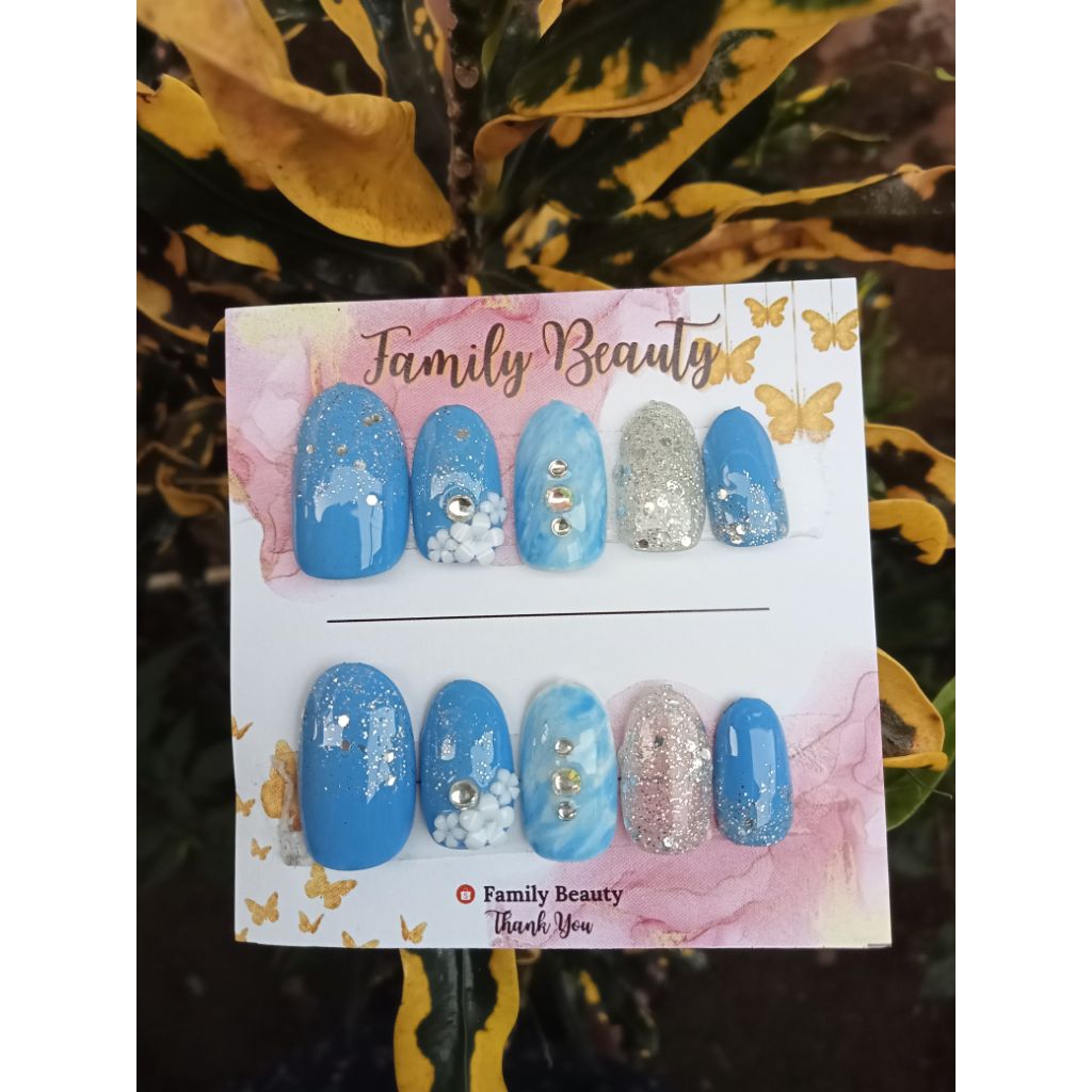 Kuku palsu biru langit /// Kuku Palsu Wedding Nailfake 018