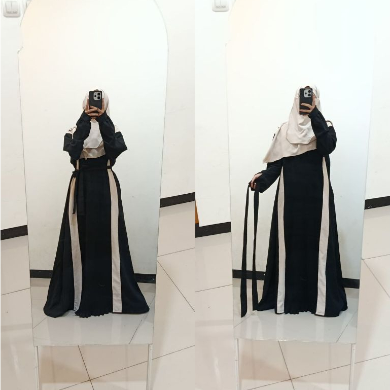 New Gamis Abaya Hitam Putih Lengan Panjang Abaya Gamis Maxi Dress Arab Saudi Bordir Zephy Turki Umro