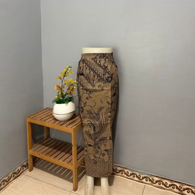 Rok Span Batik Motif BrainWaish Panjang Premium Nyaman Dipakai Bahan Katun Warna Dark Brown Gold/Lam