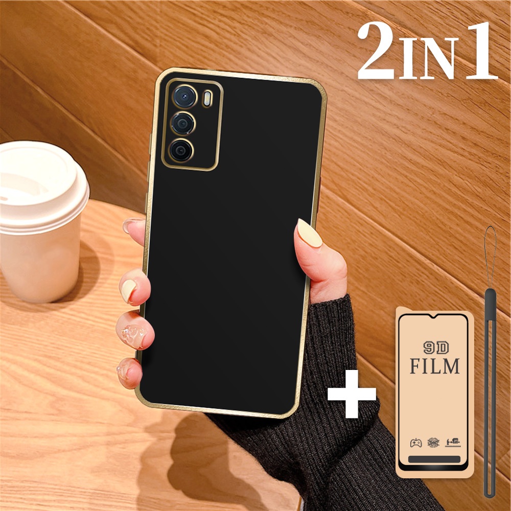 2 in 1 PAKET HEMAT Casing OPPO A16 A16s Case Aesthetic Softcase dengan Film Keramik Anti Gores dan T